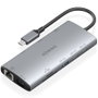 Aisens Docking USB Tipo-C 10 en 1 con HDMI, DisplayPort y PD 100W, Gris